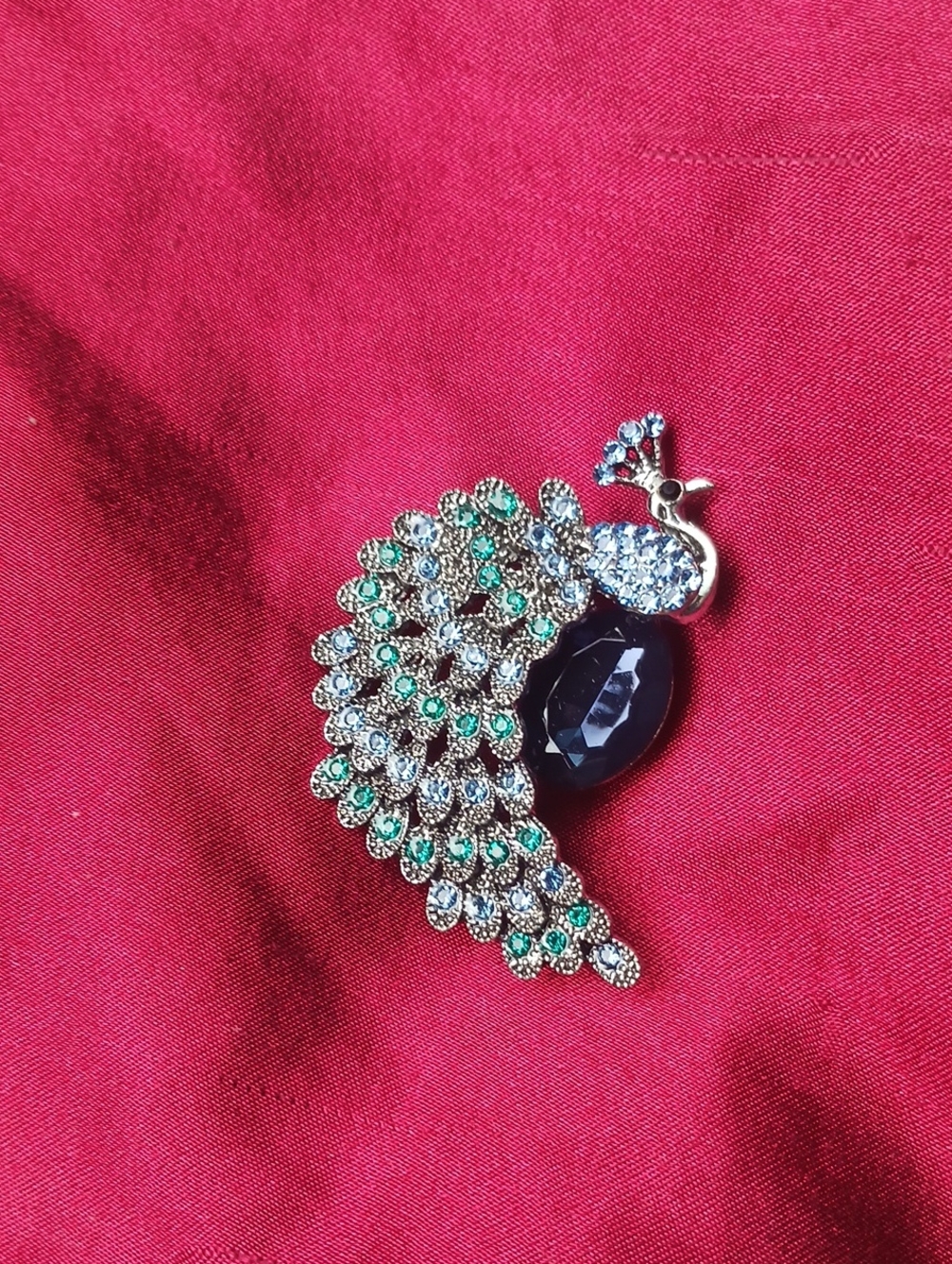Emerald & Sapphire Peacock Brooch Pin